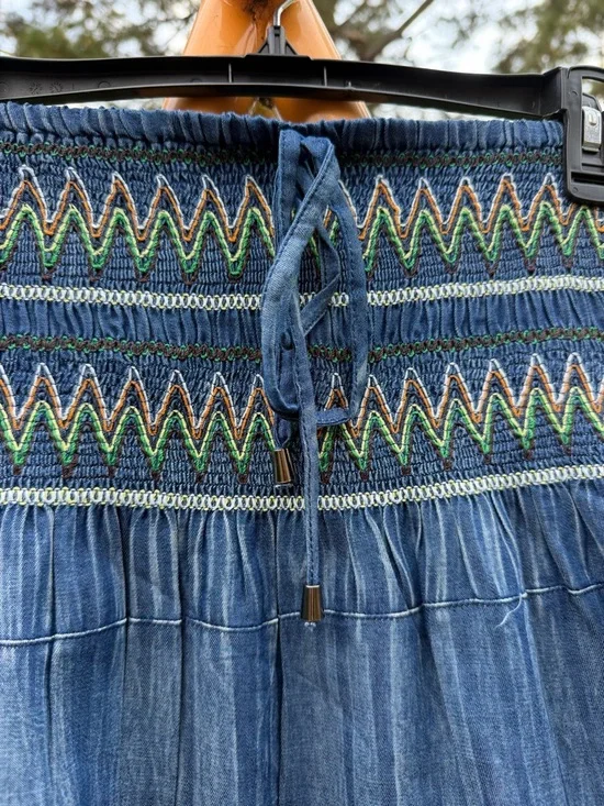 Angie NWT Strapless Denim Maxi Dress Skirt Convertible Smocked Boho Y2K Size S - Picture 2 of 7